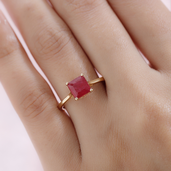 African Ruby (FF) (Asscher Cut) Solitaire Ring in 14K Gold Overlay Sterling Silver 2.58 Ct.
