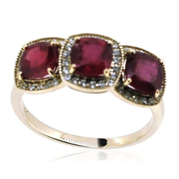 9K Y Gold African Ruby (Cush), Natural Cambodian White Zircon Ring 4.500 Ct.