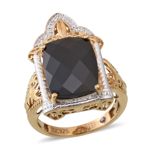 Stefy Boi Ploi Black Spinel (Cush 12.85 Ct), Natural Cambodian Zircon and Pink Sapphire Ring in 14K 