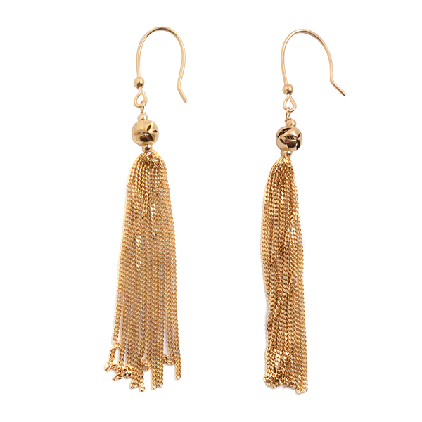 Close Out Deal Yellow Gold Overlay Sterling Silver Tassel Hook Earrings, Silver wt 5.80 Gms.