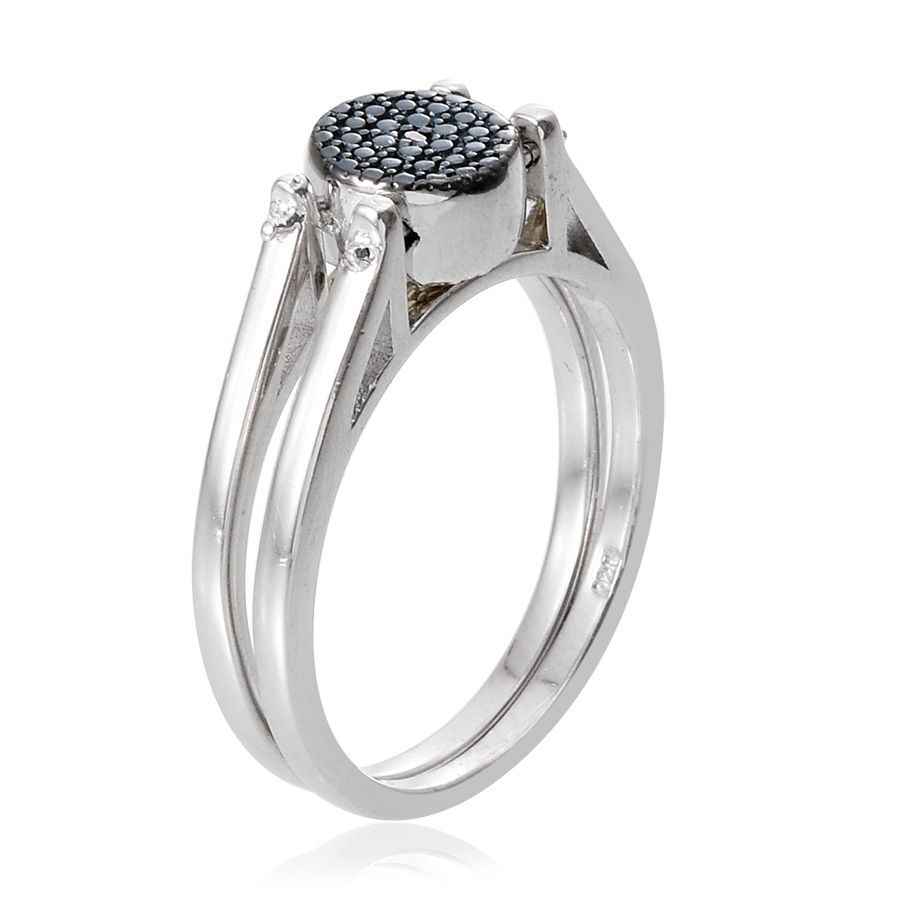 Blue Diamond (Rnd), Yellow Diamond Reversible Ring in Platinum Overlay Sterling Silver