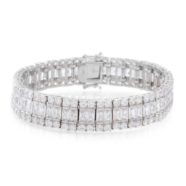 ELANZA Simulated White Diamond (Oct) Bracelet (Size 7.5) in Rhodium Plated Sterling, Silver Wt. 33.8