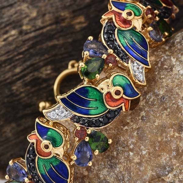 GP Chrome Diopside (Pear), Iolite, Kanchanaburi Blue Sapphire, Multi Gemstone Nature Inspired Bracelet (Size 7.5) in 14K Gold Overlay Sterling Silver 15.500 Ct. Silver wt. 18.00 Gms. No. of Gems 105