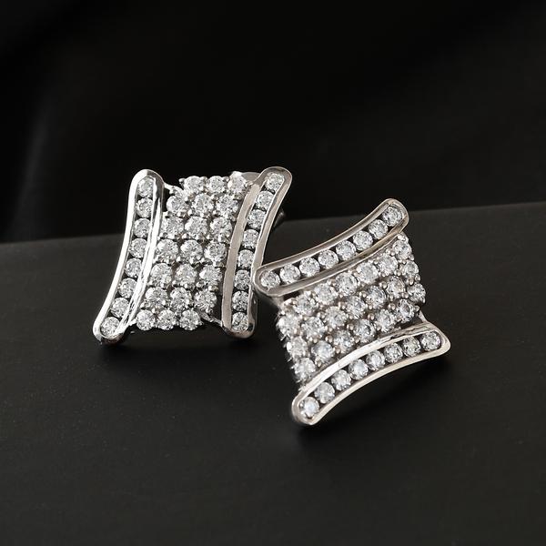 Lustro Stella Platinum Overlay Sterling Silver Earrings (with Push Back) Made with Finest CZ 3.69 Ct.