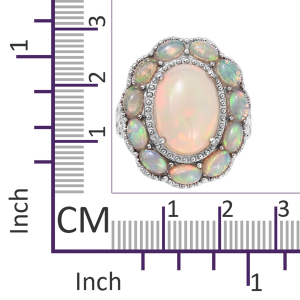 Cocktail Collection- Ethiopian Welo Opal (Ovl 14x10 mm), Ring in Rhodium Overlay Sterling Silver 5.750 Ct, Silver wt 7.48 Gms.