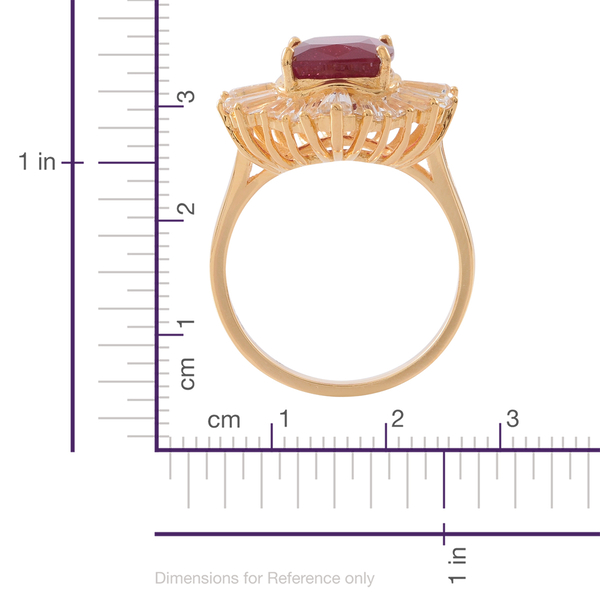 African Ruby (Cush 8.75 Ct), White Topaz Ring in 14K Gold Overlay Sterling Silver 14.500 Ct. Silver wt. 5.00 Gms.