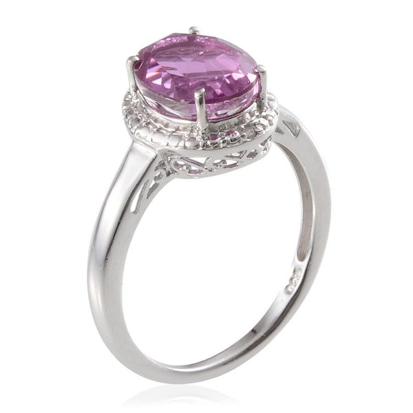 Kunzite Colour Quartz (Ovl), Diamond Ring and Pendant with Chain in Platinum Overlay Sterling Silver 5.440 Ct.