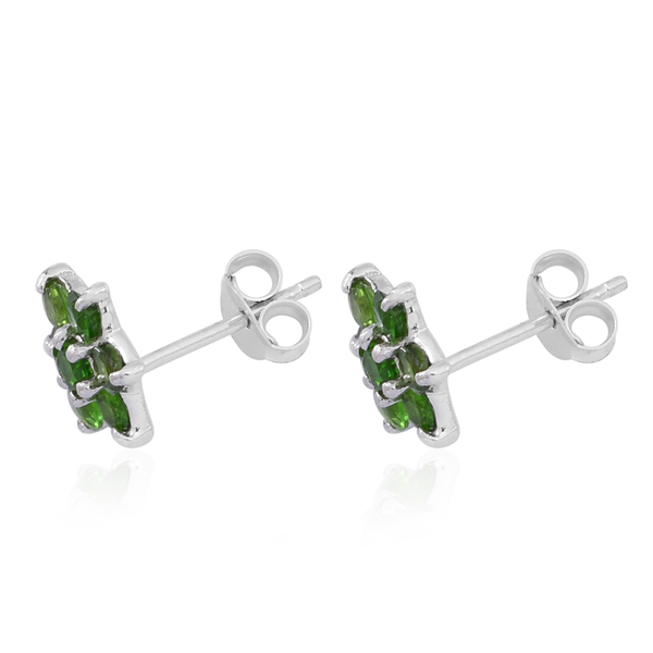 AAA Chrome Diopside (Rnd) Floral Stud Earrings (with Push Back) in Rhodium Plated Sterling Silver 1.250 Ct.
