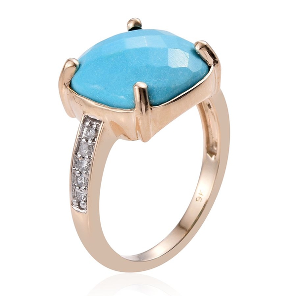 9K Y Gold Arizona Sleeping Beauty Turquoise (Cush 6.10 Ct), Diamond Ring 6.250 Ct.