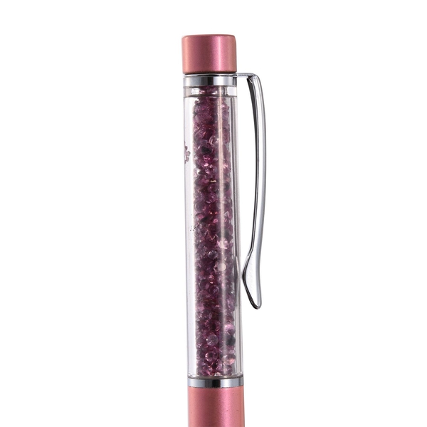 Pink Tourmaline Filled Ball Point Pen and a Key Chain Set with Extra Refill (Pink Tourmaline 12.0 Ct)