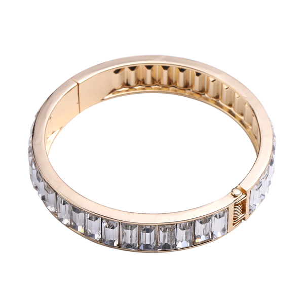2 Piece Set - Simulated Diamond Eternity Bangle (Size 7.5) and Earrings (with Push Back) in Gold Tone
