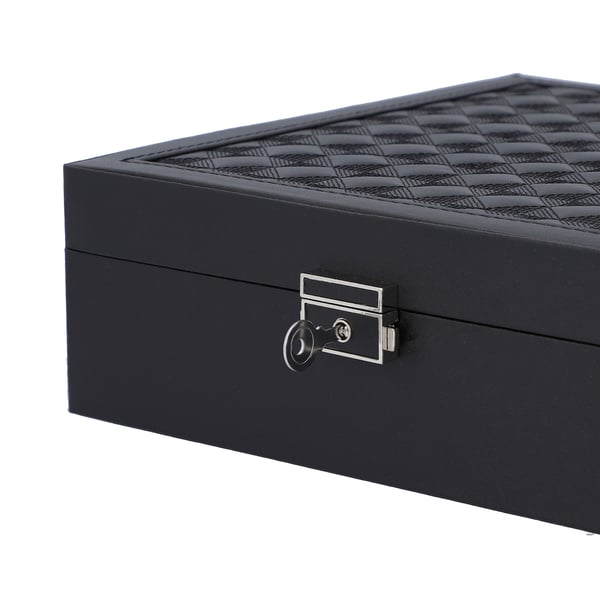 Checker Quilted Pattern Organiser with Inside Mirror in Black and Travel Box (Size 25x25x8 Cm)