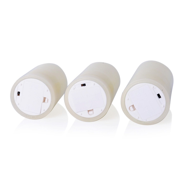 Set of 3 - 12 Colour Changing LED Flameless Wax Blowing White Colour Candles with a Remote Control (Size 7.5x10- 7.5x12.5- 7.5x15 cm)