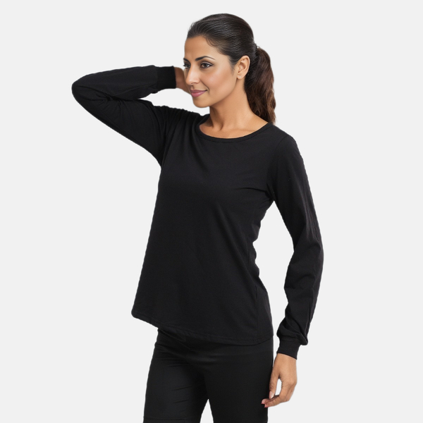 "100% Cotton single jercy loungwear Long Sleeve T- Shirt Color:Black Size:S 61Lx91W CM"