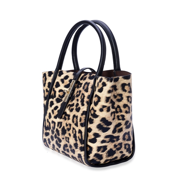 Set of 2 - Hadley Leopard Tote Bag and Black Colour Crossbody Bag with Adjustable and Removable Shoulder Strap (Size 36x24x12.5 and 17.5x20x11 Cm)