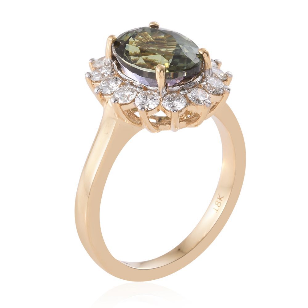ILIANA 18K Yellow Gold 5 Carat Rare AAA Green Tanzanite Halo Ring with Diamond SI G-H