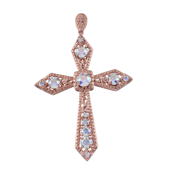 - AB Crystal (Rnd) Cross Pendant in ION Plated 18K Rose Gold Bond