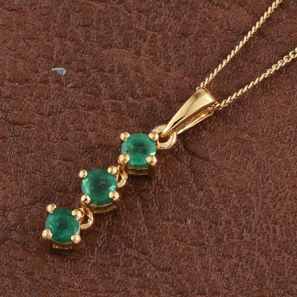 Brazilian Emerald (Rnd) Trilogy Pendant With Chain in 14K Gold Overlay Sterling Silver 0.500 Ct.