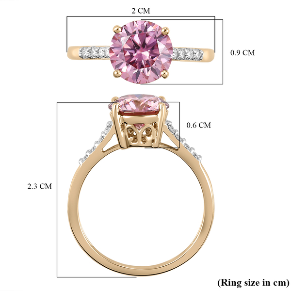 9K Yellow Gold Pink and White Moissanite Ring 1.87 Ct.
