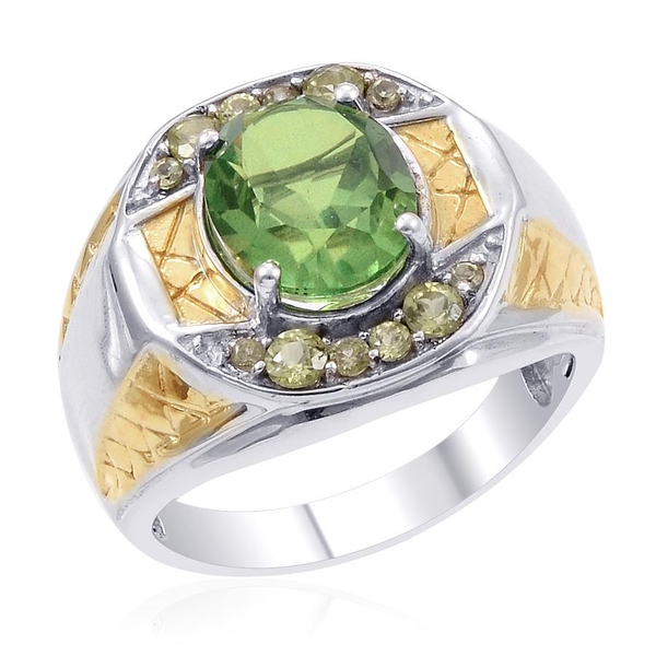 Designer Collection Peridot Triplet Quartz (Ovl 5.16 Ct), Hebei Peridot Ring in 14K YG and Platinum 