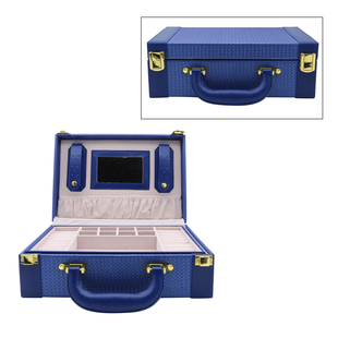 2 Layer - Portable Woven Pattern Jewellery Box with Mirror & Clasp Lock (Can Store Rings, Bracelets,