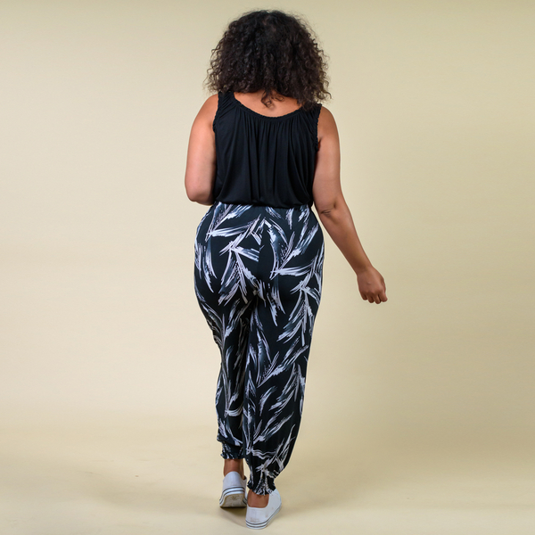 TAMSY One Size Plume Printed Trousers (Size:M/L,10-16) - Black and White