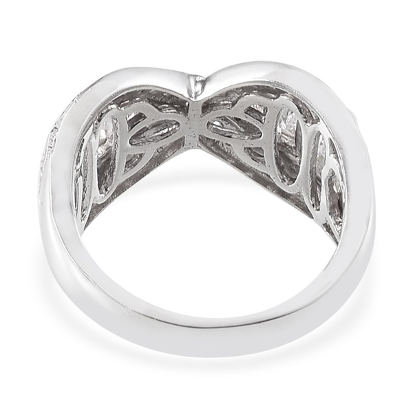 Lustro Stella - Platinum Overlay Sterling Silver (Bgt) Criss Cross Ring Made with Finest CZ, Silver wt 5.47 Gms.