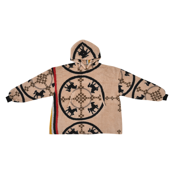 Abstract and Tribal Printed Sherpa Fabric Hoodie - Pink