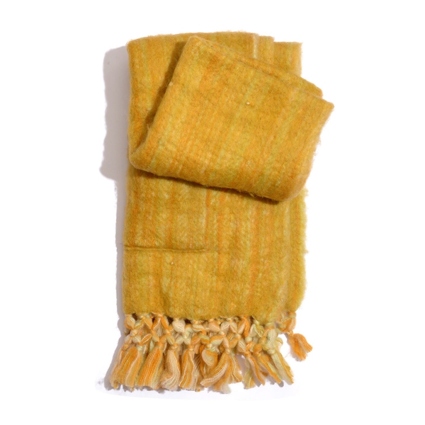 Designer Inspired-Yellow Mustard Colour Winter Scarf with Pockets and Fringes at the Bottom (Size 175x45 Cm)