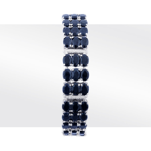 Black Sapphire (76.75 Ct),White Topaz Platinum Overlay Sterling Silver Bracelet (Size 8)  76.855  Ct.