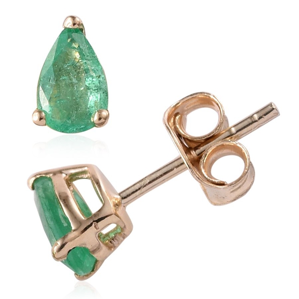 Rare 9K Y Gold Boyaca Colombian Emerald (Pear) Stud Earrings (with Push Back) 0.500 Ct.