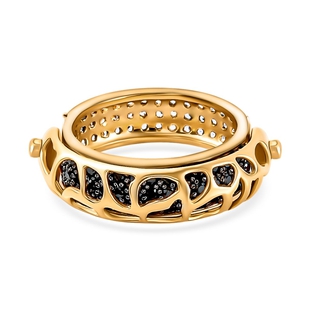 GP - Black Spinel, Blue Sapphire and Natural Cambodian Zircon Ring in Vermeil Yellow Gold Overlay St