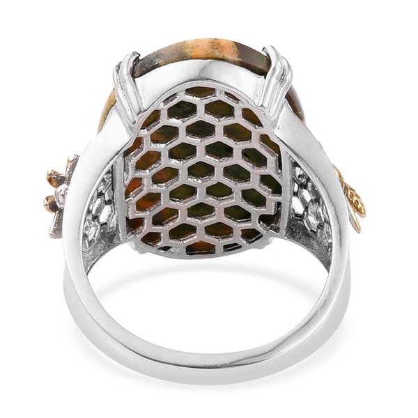 Bumble Bee Jasper (Ovl) Ring in Platinum and Yellow Gold Overlay Sterling Silver 17.000 Ct.