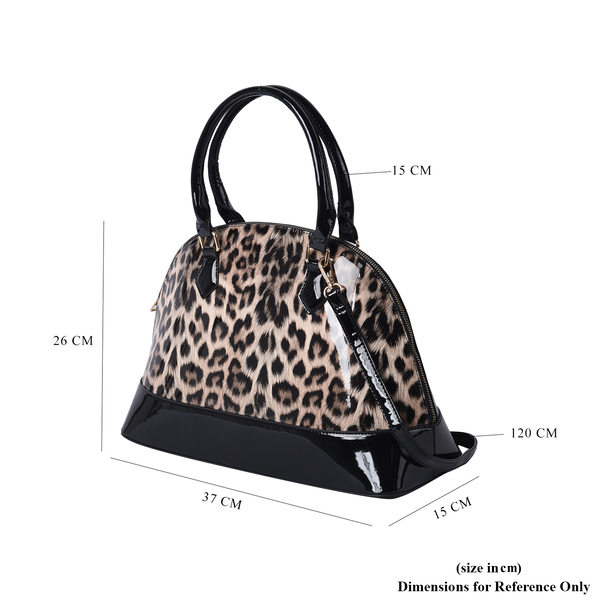 Leopard Pattern Patent Satchel Bag with Adjustable Shoulder Strap (37x26x25cm)