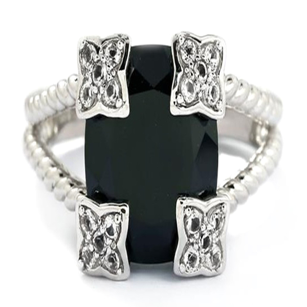 Boi Ploi Black Spinel (Cush 8.50 Ct), White Topaz Ring in Rhodium Plated Sterling Silver 8.540 Ct.