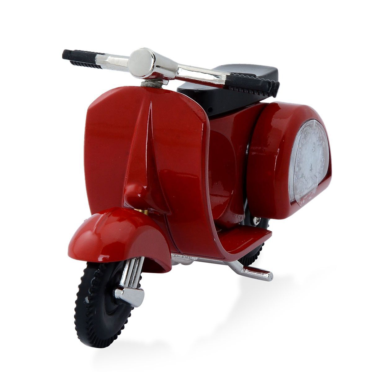 STRADA Japanese Movement White Dial Water Resistant Decorative Red Scooter Table Clock in Silver Tone