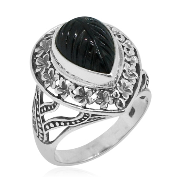 Royal Bali Collection Boi Ploi Black Spinel (Pear) Solitaire Ring in Sterling Silver 5.500 Ct. Silve