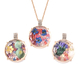 Set of 3 - Simulated Diamond and Multi Colour Austrian Crystal Dried Flower Pendant with Chain (Size