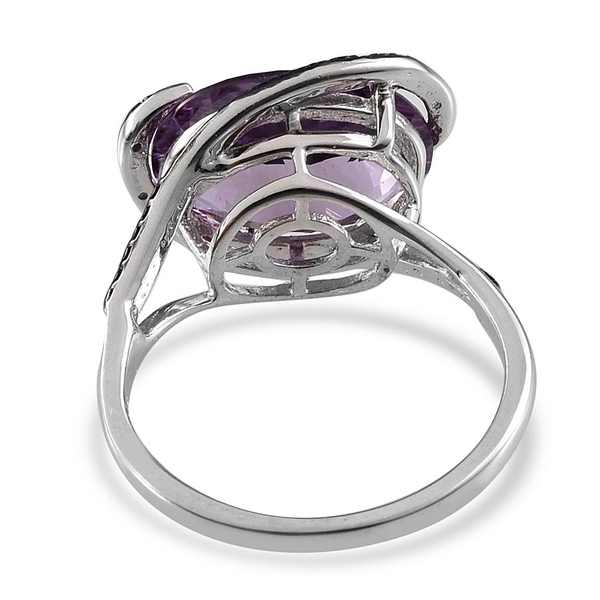Concave Cut Amethyst (Ovl 4.75 Ct), Blue Diamond Ring in Platinum Overlay Sterling Silver 4.760 Ct.