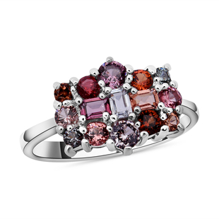Multi Spinel Boat Ring in Platinum Overlay Sterling Silver 1.150 Ct.