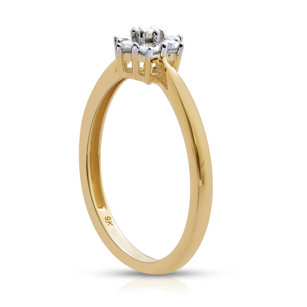 9K Yellow Gold SGL 0.25 Carat Certified Diamond (I3-G-H) 7 Stone Floral Ring.
