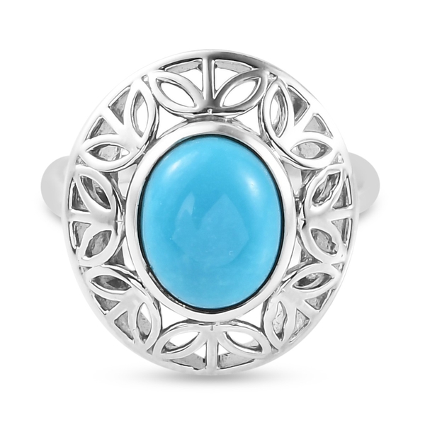 Sleeping Beauty Turquoise Solitaire Ring in Platinum Overlay Sterling Silver 2.25 ct,  Sliver Wt. 5.