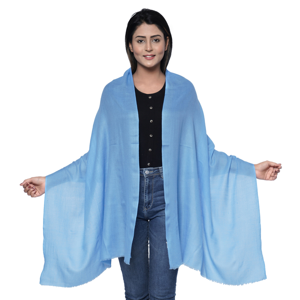 100% Cashmere Wool Light Blue Colour Scarf (Size 190x70 Cm)