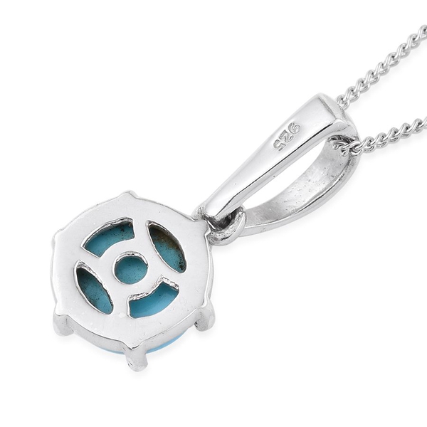 Arizona Sleeping Beauty Turquoise (Rnd) Solitaire Pendant with Chain in Platinum Overlay Sterling Silver 1.000 Ct.