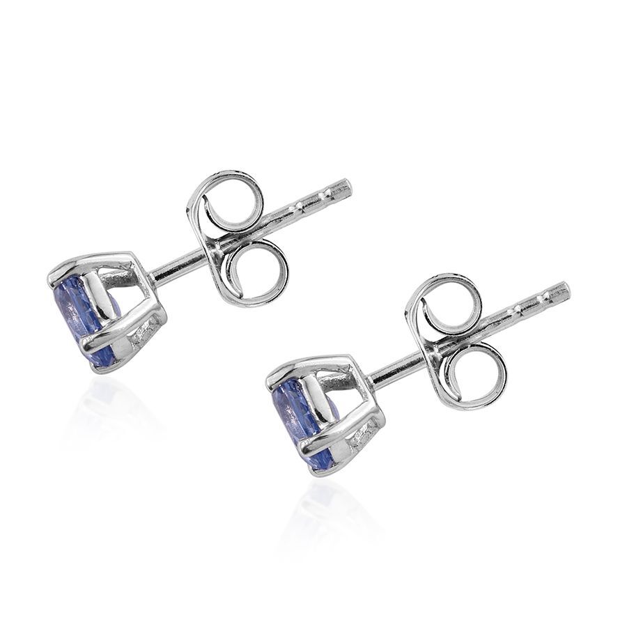 9K White Gold 1 Carat AA Ceylon Blue Sapphire Oval Solitaire Stud Earrings.