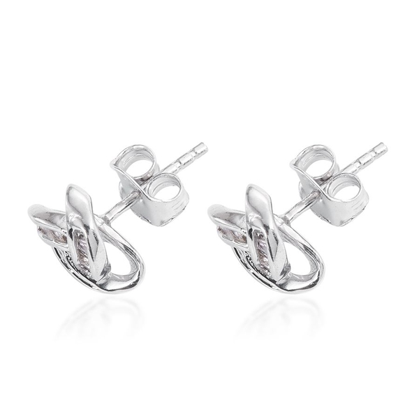 Diamond (Bgt) Knot Stud Earrings (with Push Back) in Platinum Overlay Sterling Silver 0.250 Ct.