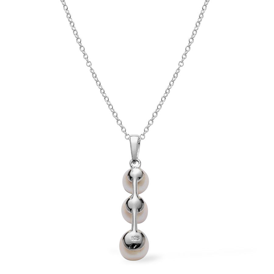 Japanese Akoya Pearl (Rnd) 3 Stone Pendant With Chain in Platinum Overlay Sterling Silver 4.000 Ct.