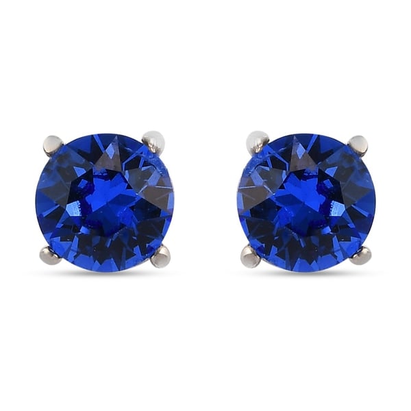 Lustro Stella - Sapphire Colour Crystal Stud Earrings (with Push Back) in Platinum Overlay Sterling 