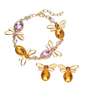 2 Piece Set - Simulated Pink Sapphire, Simulated Citrine and Multi Colour Austrian Crystal Honey Bee