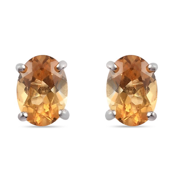 Citrine Stud Earrings (with Push Back) in Platinum Overlay Sterling Silver 1.44 Ct.